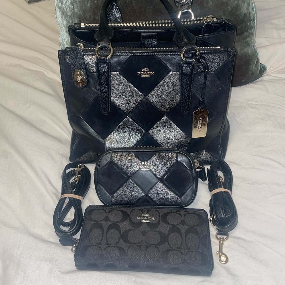 Coach Black and Silver Satchel Set